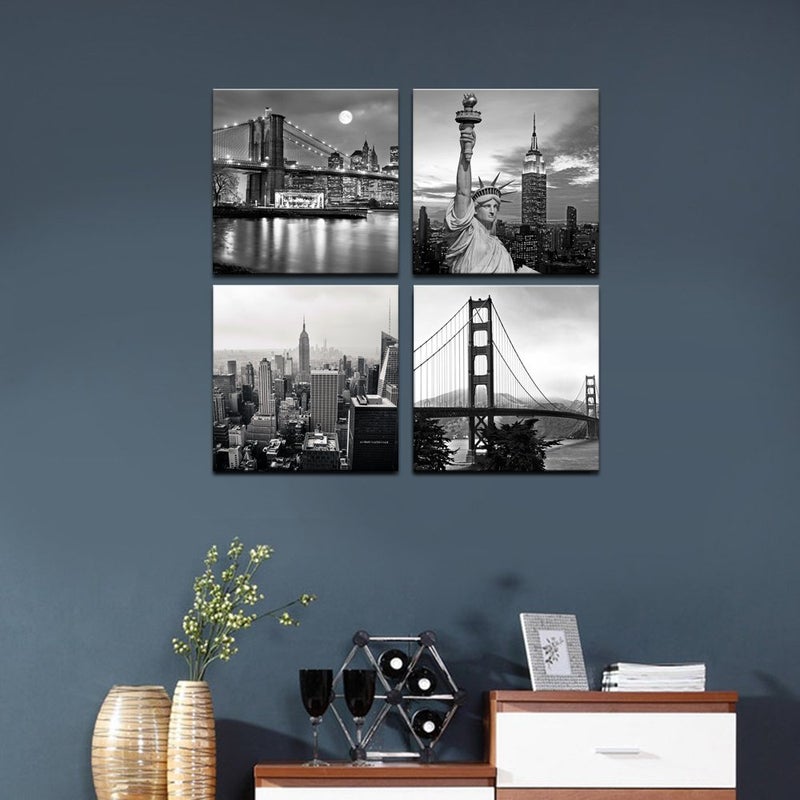 LevvArts Black and White City Wall Art Modern Brooklyn Bridge Picture Prints US Cityscape Canvas Artwork for Bedroom Home Decor - Image 3
